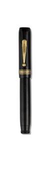 Long Island #17 black celluloid fountain pen and mechanical pencil set with three gold-filled bands.